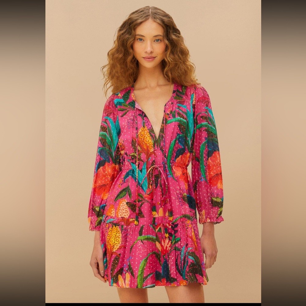 NWT Farm Rio Pink Leopard Flowers Mini Dress
